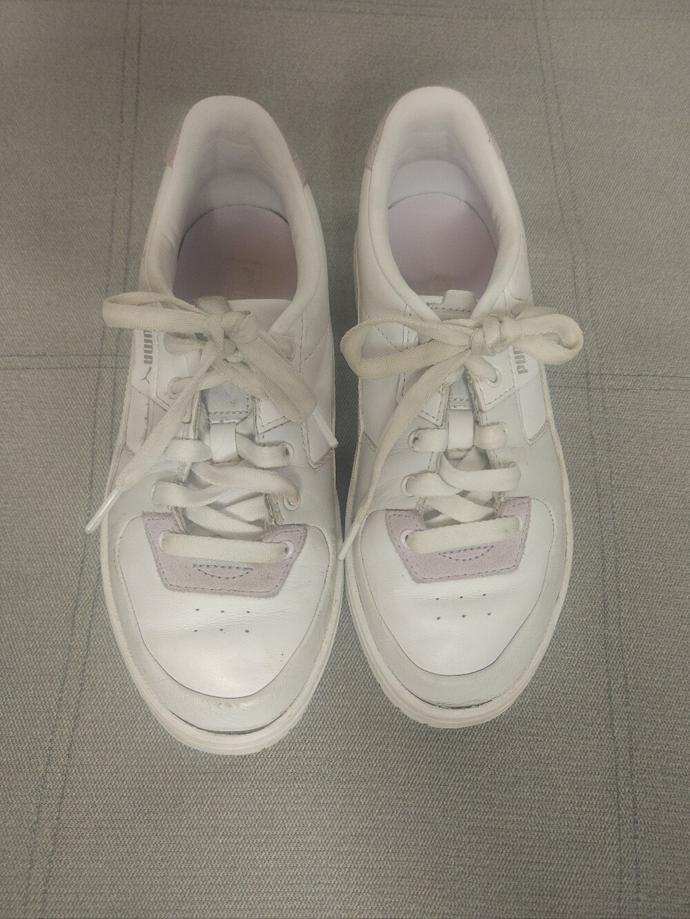 Puma White Leather Sneakers with Pale Pink Accents
